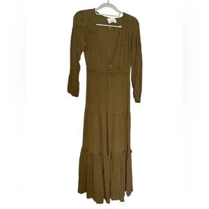 Lanco long‎ sleeve green polka dot tiered boho maxi dress